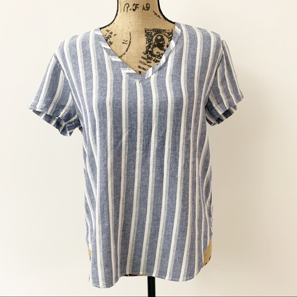 Cloth & Stone Blue White Striped Linen Blend Shirt